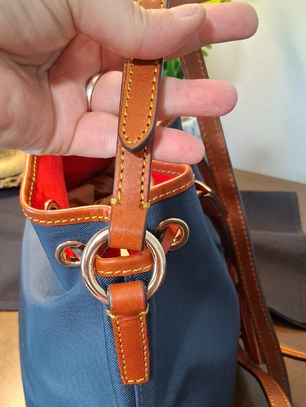 Dooney & Bourke Navy Blue Canvas Crossbody with Brown Leather Trim - Picture 6 of 16